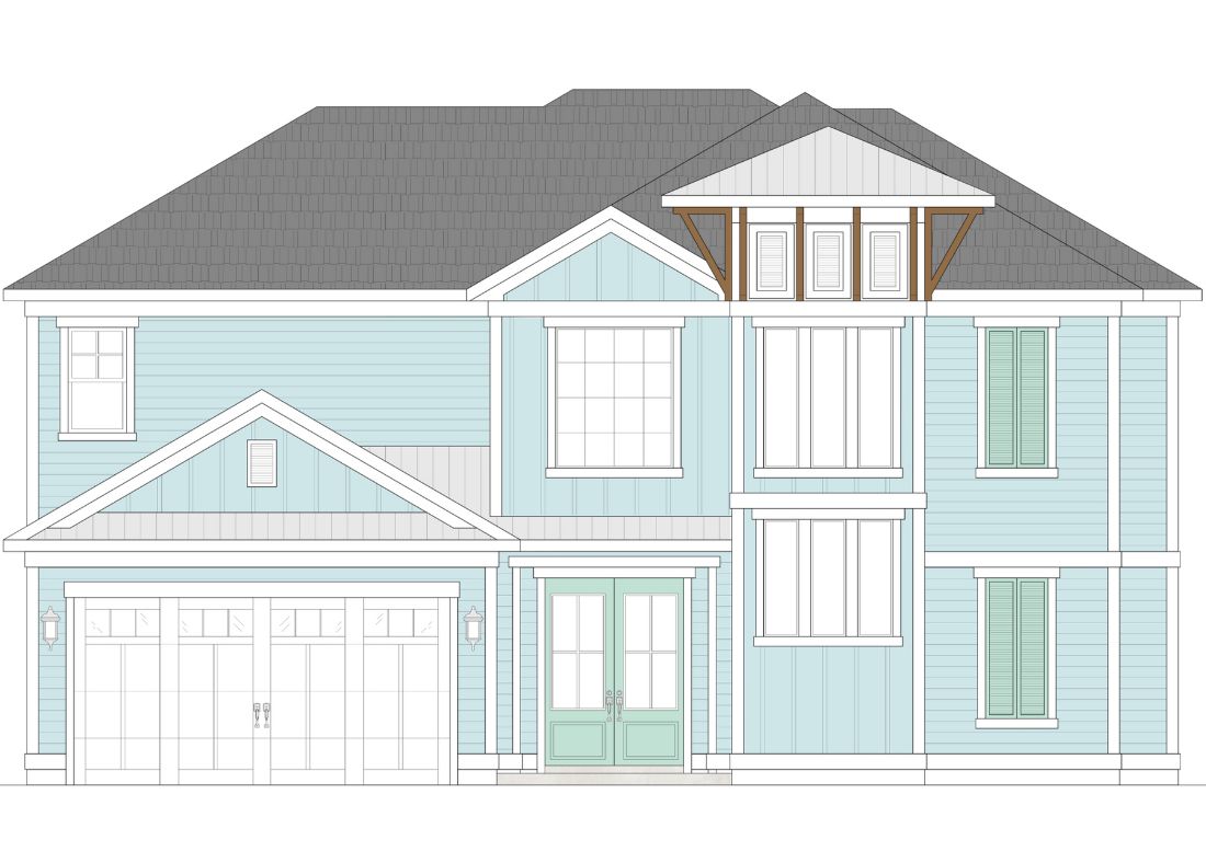 The St. Martin: coastal Rendering for custom home program and waterfront single family homes in calabash north carolina