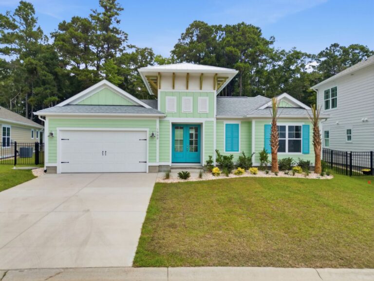 Exterior of a coastal home in a master planned new home community in North Carolina, near the beach