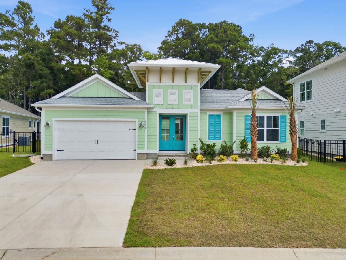 Exterior of a coastal home in a master planned new home community in North Carolina, near the beach